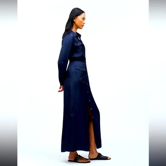 NWT‎ Madewell Button-Front Utility Shirtdress in Satin - Picture 2 of 7